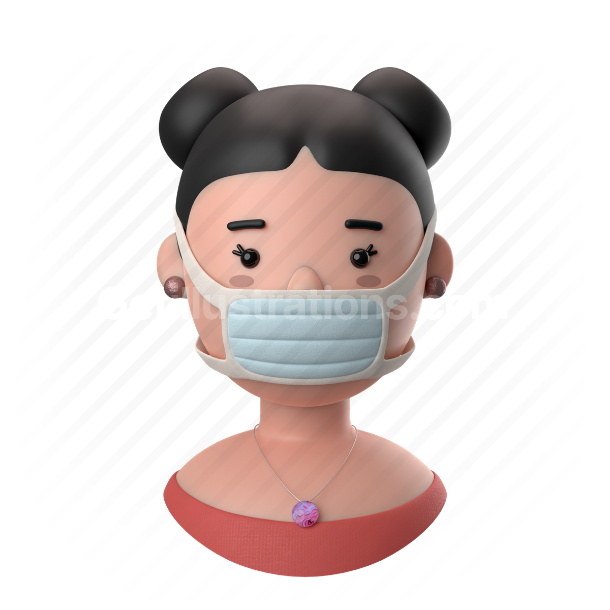 woman, female, person, people, face mask, mask, earrings, necklace, buns
